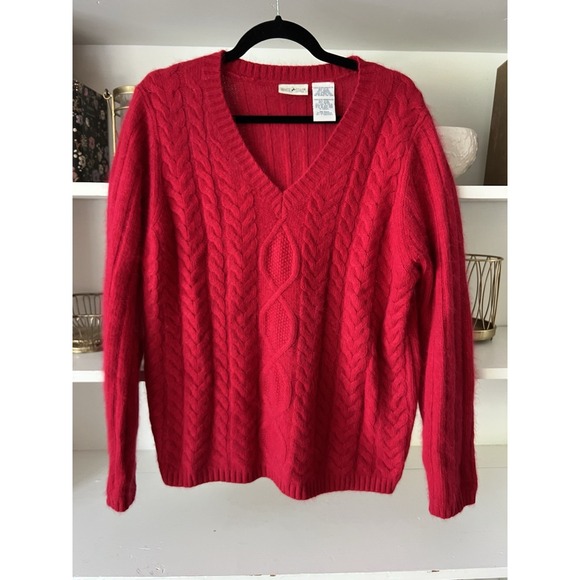 White Stag Red Angora Lambswool V-neck Soft Sweater Large - Picture 1 of 7